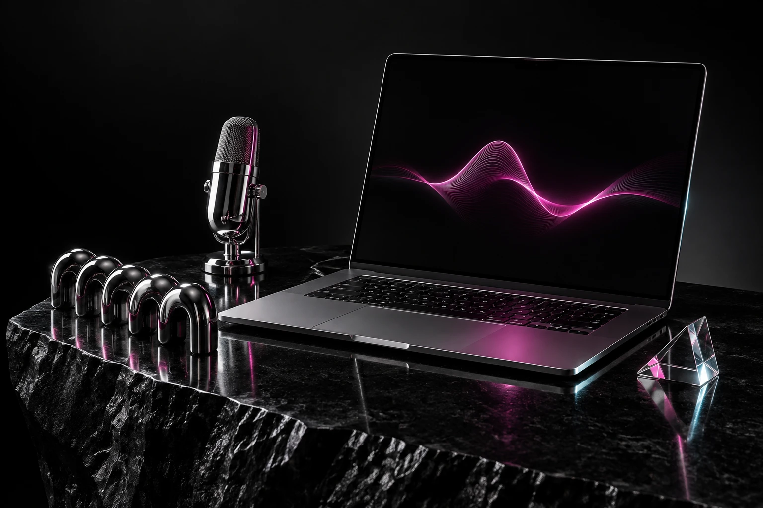 Хромированный ноутбук в студии Chrome Synths